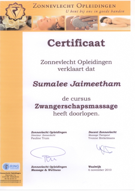 Diploma Zwangerschap Massage Mandarin Spa Nijmegen Uden
